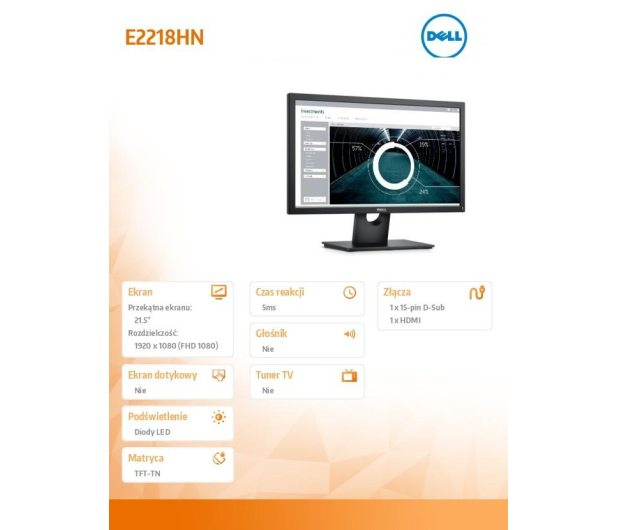 Dell 21.5'' E2218HN 210-AMLV/5Y Czarny - 1382612 - zdjęcie 2